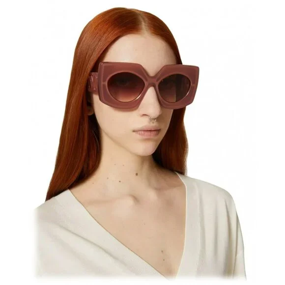 Valentino Women Sunglasses Titanium Pink Gold Rose Oversized Square V - SOUL Sunglasses